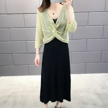 连衣裙2025夏季新款吊带仙女长裙子镂空针织衫两件套裙薄款女装潮