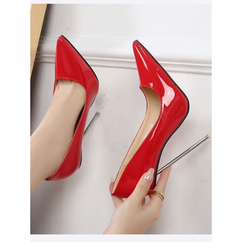 Bed Couple Large Size Steel Heel Black Stiletto Pointed Toe Sexy Elegant Thin Metal Heel 10cm Women's Flats 35-43