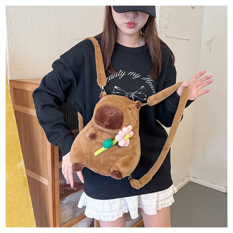 756g Weight Zipper Closure Type Single Shoulder Strap, Double Shoulder Straps Strap Type Shoulder Bag, Functional Backpack Bags Type Party, Street, Shopping Occasion Plush Material Women's Backpack Backpack Animal, Capybara Pattern All Seasons Season Unisex Gender Elegant, Streetwear Style Square Shape Animal Capybara Party Street Shopping Women's Backpack 6