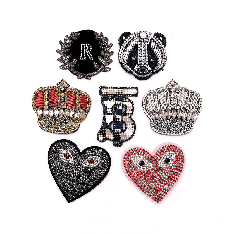 现货批发精美 粘钻链爱心 皇冠狗头布贴包包装饰品服装辅料