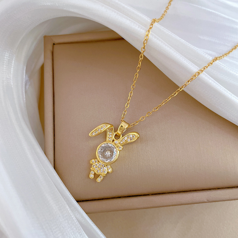 Gorgeous Zircon Rabbit Necklace Titanium Steel Collarbone Chain_voghion.com