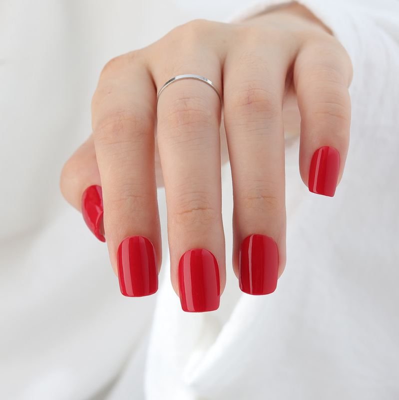 New Year's Red Pure Color Fake Nails Big Red Short Square Nails Red Short Red Manicure Gel Red Manicure