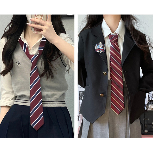 Red Striped Tie Retro Style Coffee Contrast Green Handmade Academic Style Casual Versatile Brown Shirt Accessory