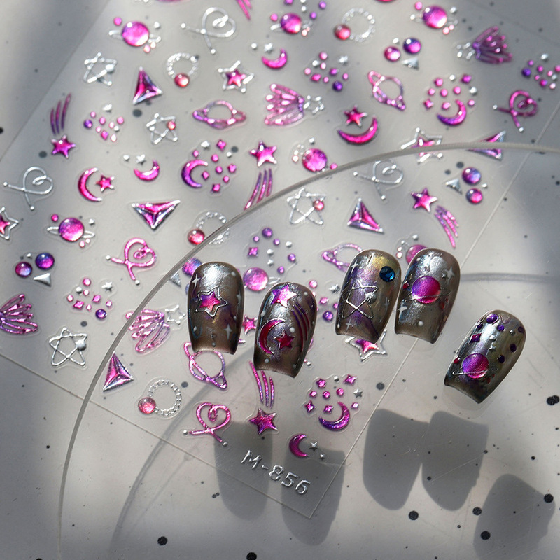 Iron New Process Jelly Flash Moon Factory Wholesale M-856 Adhesive Relief Style New Nail Art Stickers