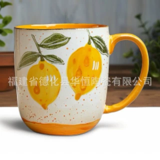 出口外销陶瓷马克杯定制柠檬贴花创意小清新办公私人咖啡杯茶杯