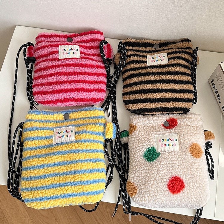 4112 new plush rainbow polka dot cute small bag pink shoulder messenger bag shopping portable storage bag