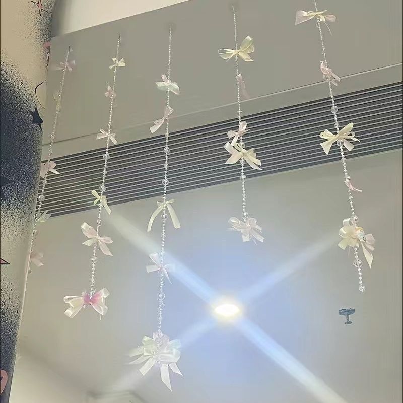 新款网红芭蕾风蝴蝶结珠链门帘氛围卧室门口装饰少女心房间梦幻|undefined