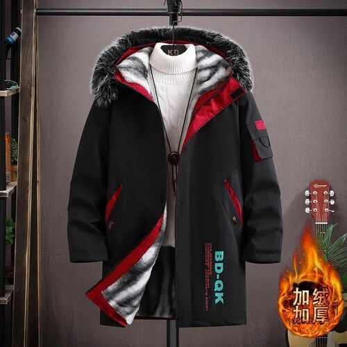 Puffer Jacket Men's Overcoat 2024 Winter Fleece Lined Thick Cotton Coat Mid-Length Winter Coat Korean Style Fashion Cotton Padded Jacket