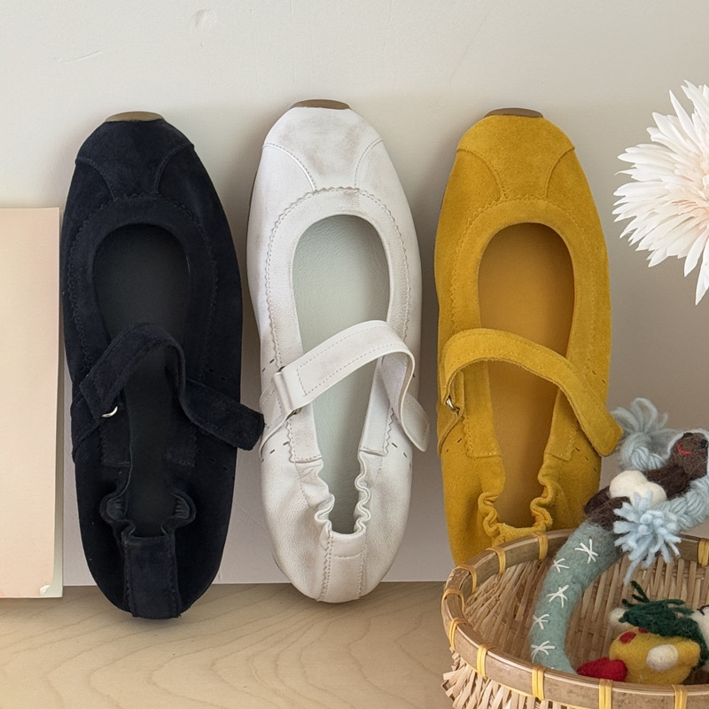 Cowhide Edition ~ Genuine Leather Flat Bottom Height Increasing Mary Jane Shoes All-match Retro White Shoes Casual Sports Shallow Mouth Single Shoes
