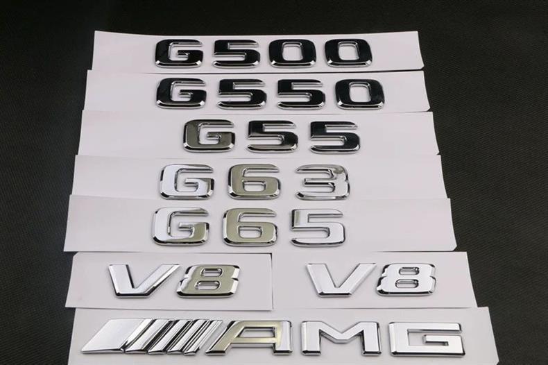 Suitable for Mercedes-Benz G500, G550, G55, G63, G65 AMG models: includes emblem, lettering, tail emblem, V8 side emblem, and fender emblem