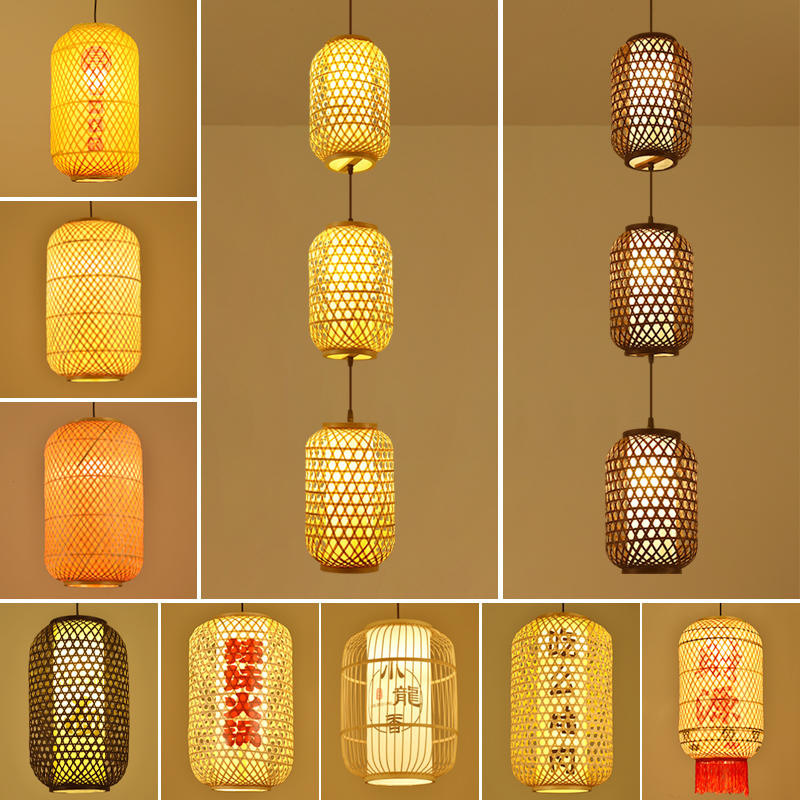 Bamboo Lantern Chinese Style Bamboo Printing Antique Chandelier New Chinese Courtyard Zen Tea House Hotel Hot Pot Lampshade