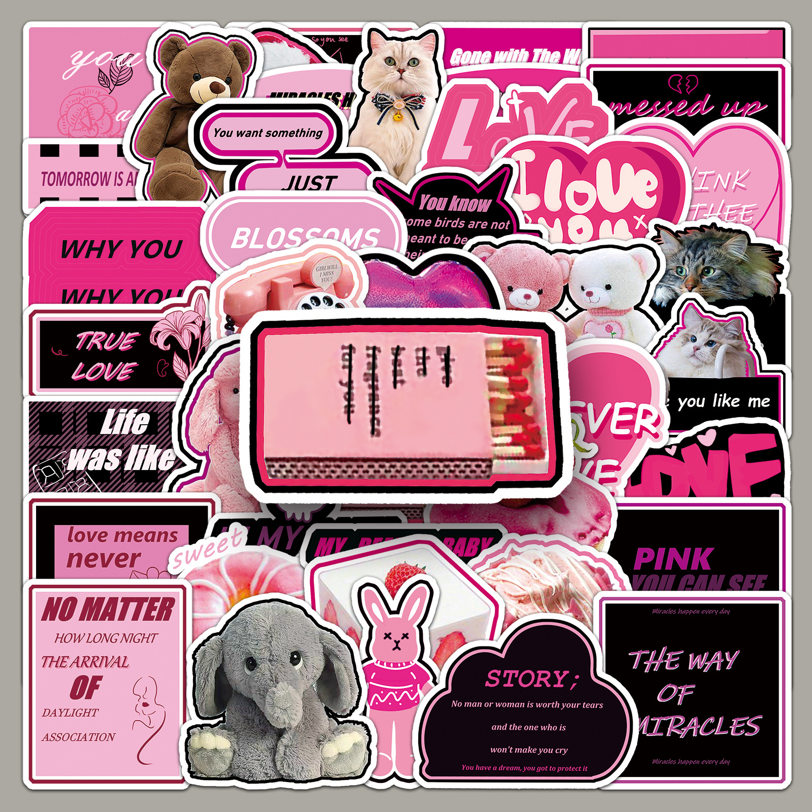 50张粉墨涂鸦贴纸可爱个性贴画手机壳手账奶茶杯滑板电脑装饰防水