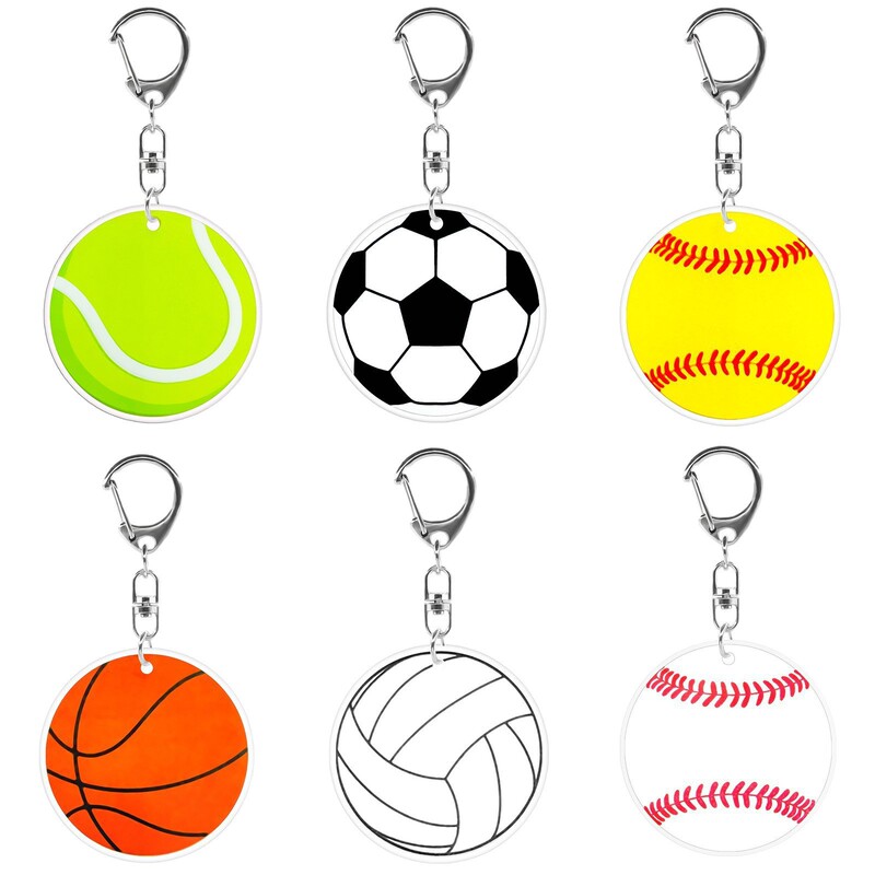 Cross-Border 2D Flat Printing Creative Keychain Acrylic Football Baseball Basketball Rugby Volleyball Simple Pendant