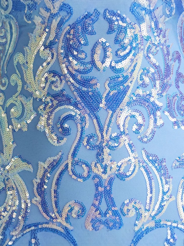 Venta caliente transfronteriza europea y americana nueva fiesta de las mujeres con cuello en V azul lentejuelas vestido sexy vestido de noche