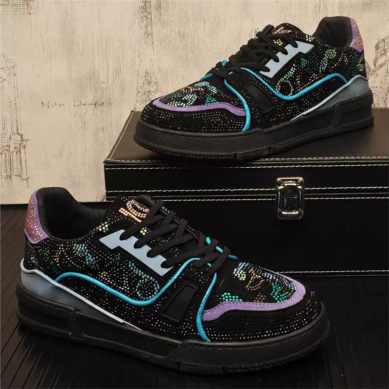 Обувь со стразами на толстой подошве 2025 новая дикая спортивная повседневная обувь модная яркая бриллиантовая мужская обувь