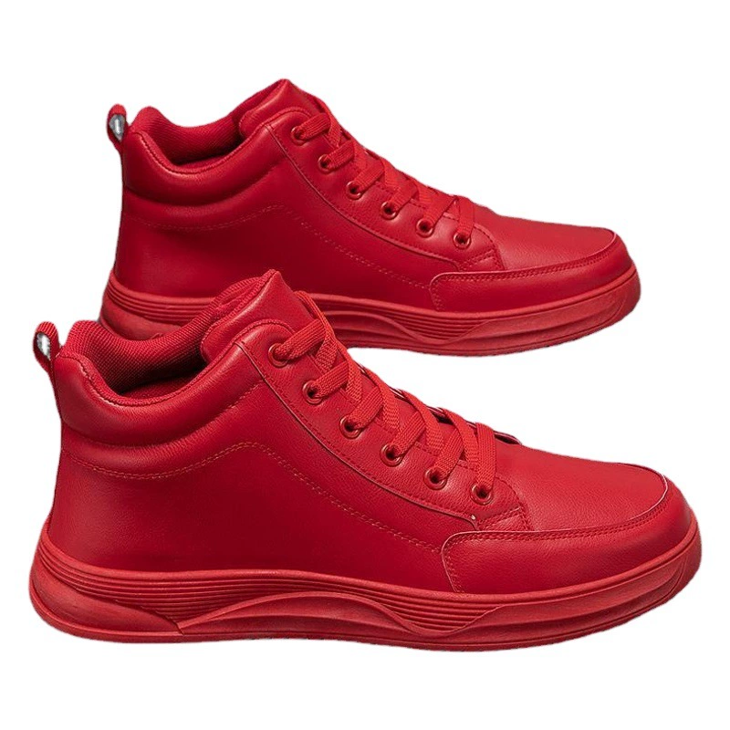 Красные новогодние туфли в иностранном стиле для влюбленных, кожаные непромокаемые туфли для мужчин и женщин, однотонные туфли с высоким берцем на плоской подошве оптом