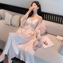 美背性感新款睡衣长裙冰丝法式露背胸垫蕾丝吊带睡裙纯欲风家居服