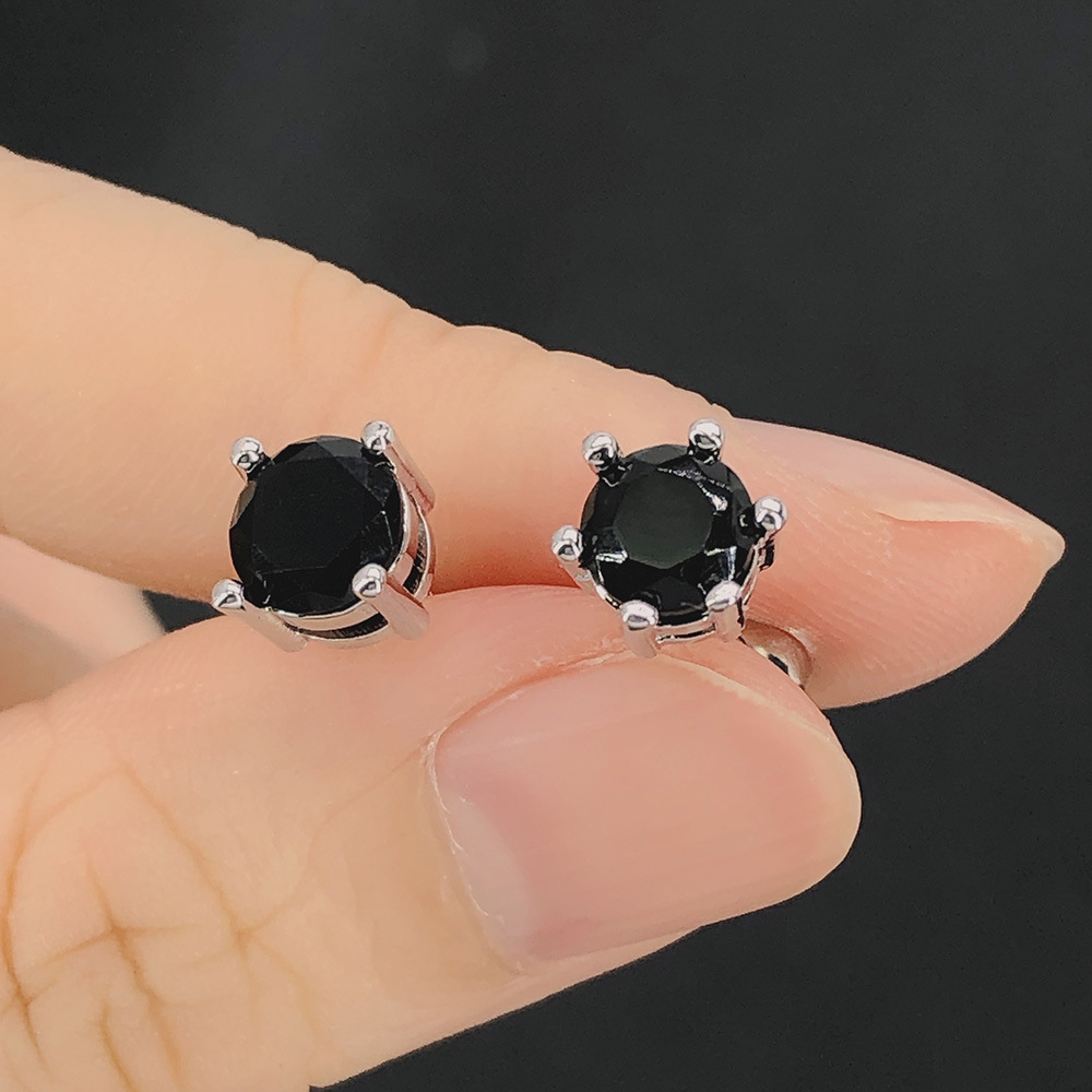 Classic Round Zircon Stud Earrings For Men Black Stone Jewelry_voghion.com