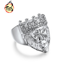 跨境亚马逊镶钻狮子王不锈钢男士戒指 钛钢镀18K金hiohop扳指环