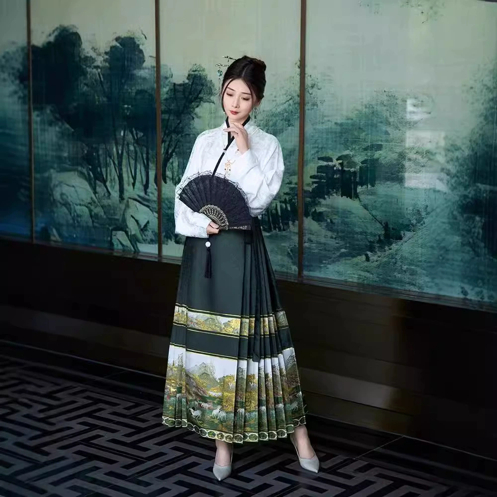 Оригинальная юбка с конским лапшой в национальном стиле [Восемь лошадей] Тканая золотая юбка с конским лапшой из династии Мин может носить новый китайский костюм 2024