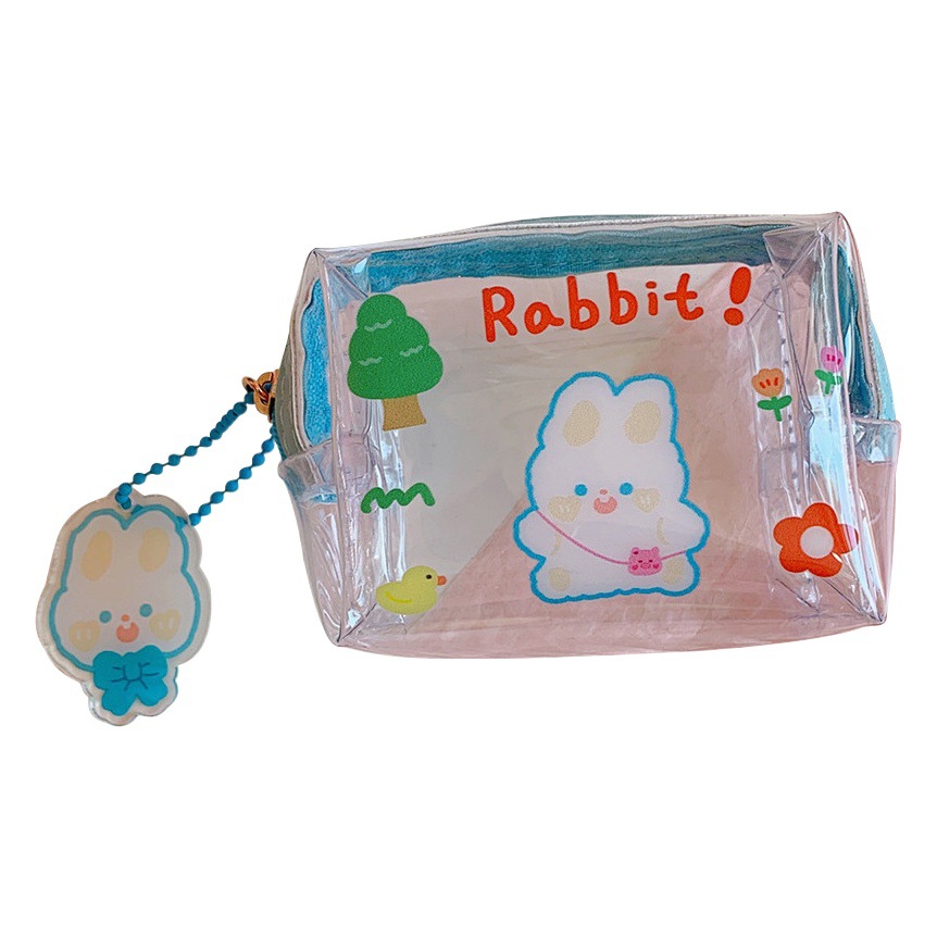 Lindo INS de dibujos animados monedero Portátil Bolsa de cosméticos cremallera transparente impermeable tamaño pequeño bolsa de jalea bolsa de almacenamiento de estudiantes