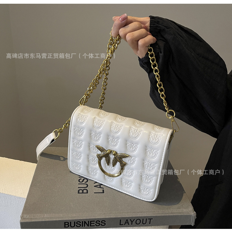 Fashion Pinko Women's Bag Summer New Embossed Niche Chain Shoulder Bag High-grade Texture Crossbody Bag Double Flying Swallow