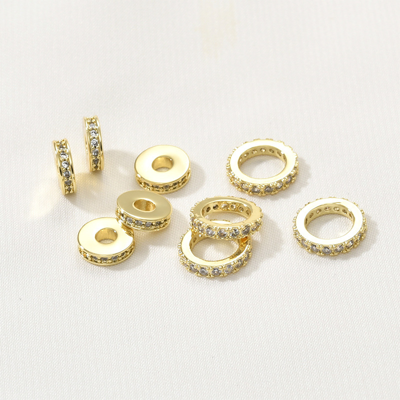 Copper Plated 18K True Gold Color Preservation Zircon Beads Large Hole Wheel Beads Beaded diy Bracelet Necklace Ear Jewelry Accessories