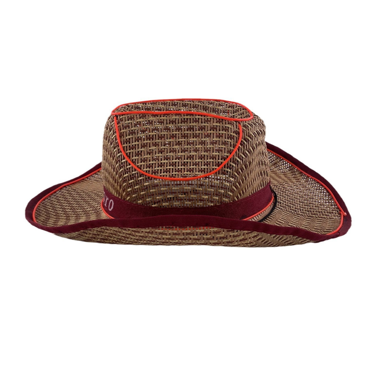 #614-2 3V无线款-草帽发光牛仔帽（翘沿酒红）（红色）