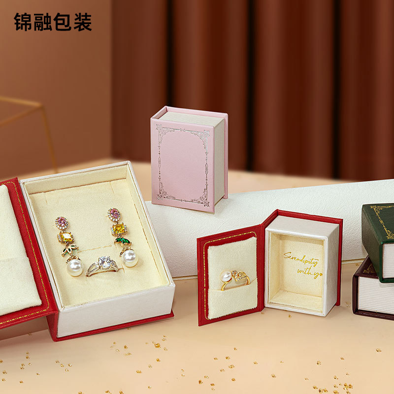 New Magnetic Flip Book Jewelry Box Leather-filled Paper Ring Earrings Pendant Storage Box Mini Book Jewelry Box