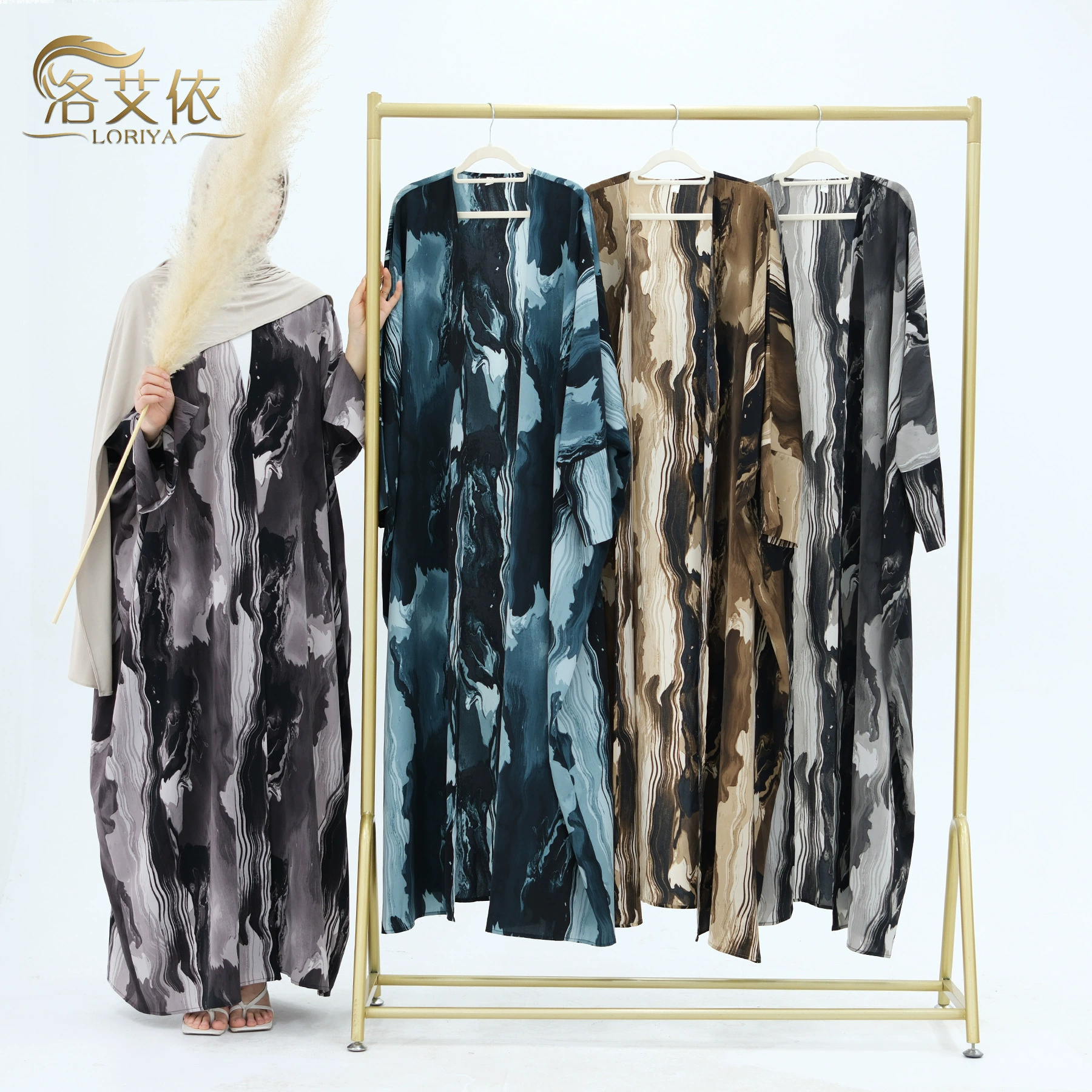 2025Loriya AliExpress tiktok Amazon кардиган с ближневосточным принтом abayaLR982