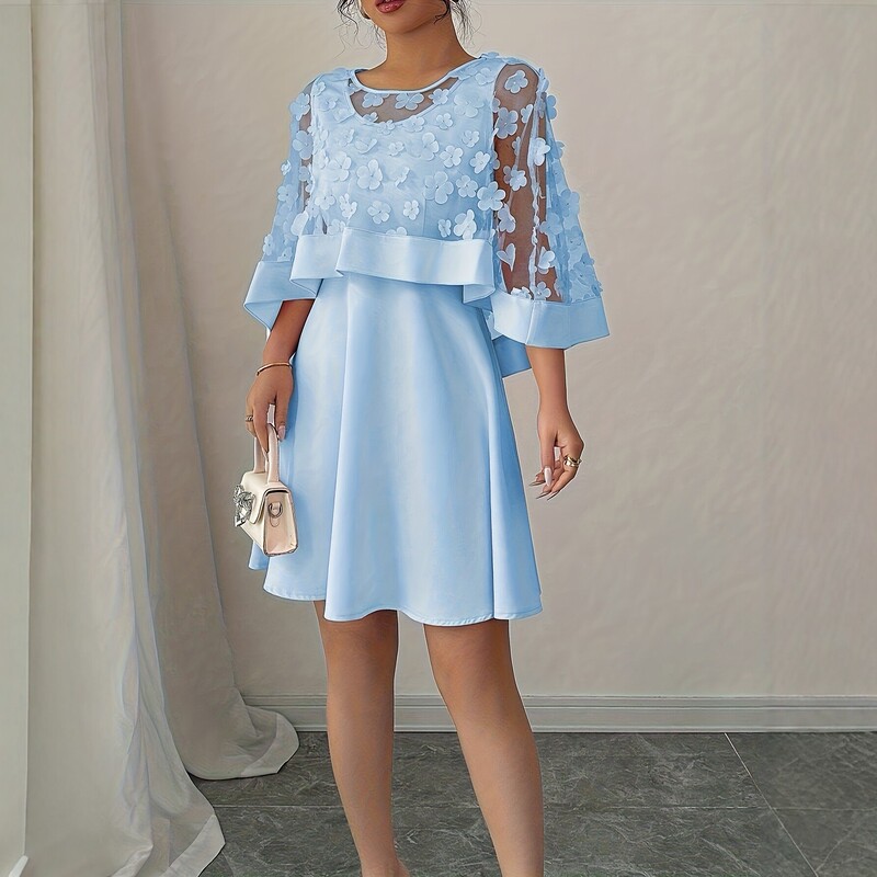 In-stock European and American cross-border foreign trade new floral mesh overlay satin tank dress two-piece bridesmaid dress set