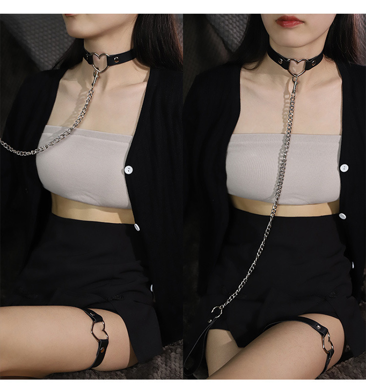 Silicone Leg Ring with Lace Bow Collar Bracelet, Black Adult Intimates Accessory — detail image 19