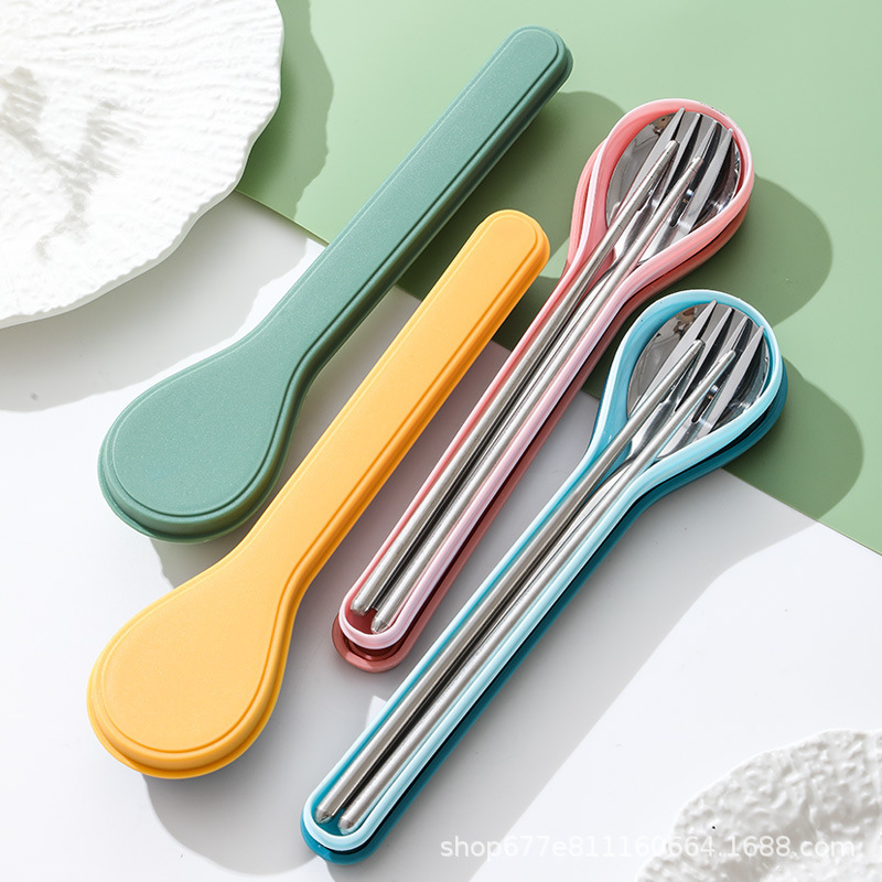 Scandinavian Stainless Steel Spoon, Fork and Chopsticks Portable Tableware Outdoor Travel Student Three-Piece Gift Tableware Set for One Person