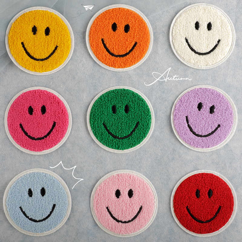 电脑绣花服装辅料diy配饰刺绣毛巾绣笑脸补丁chenille patch布贴
