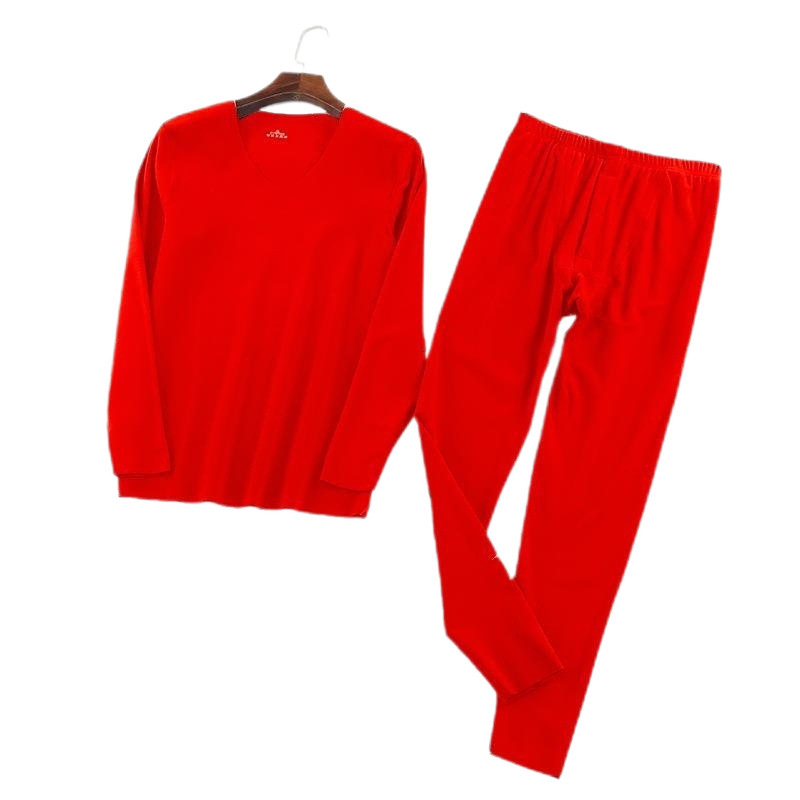 남성 겨울 원활한 따뜻한 정장 동물 년 큰 빨간색 양면 독일 스웨이드 정장 기본 속옷 속옷