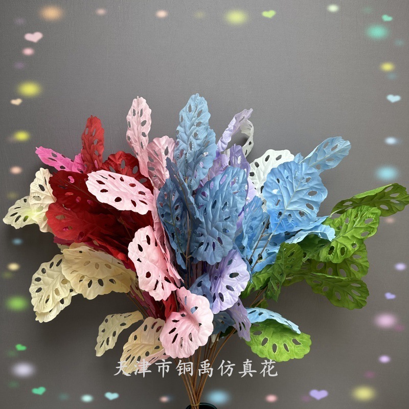 仿真高枝洞洞叶3叉莲藕叶婚庆婚礼堂路引吊顶叶材批发