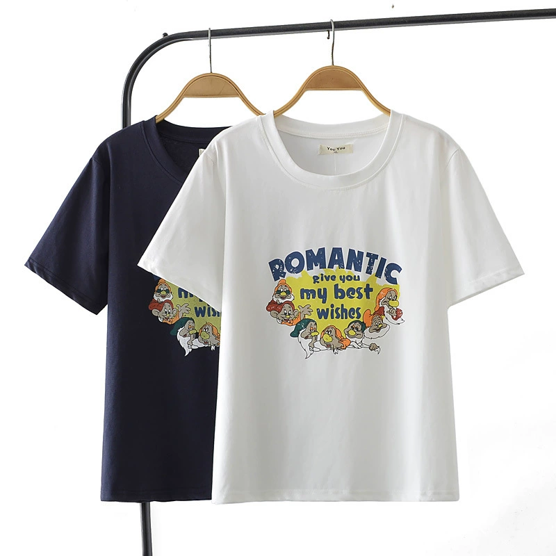 Футболка Fat MM с короткими рукавами, свободная 100kg в корейском стиле, большой размер, уменьшающий возраст, утягивающий живот, повседневный топ с мультяшным принтом, 986