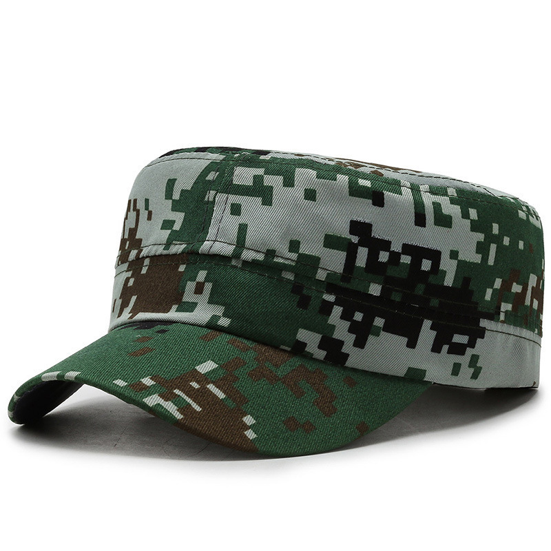 Outdoor Camouflage Training Hat Men's and Women's Spring and Summer Breathable Sunscreen Hat Sunshade Military Training Flat Hat Youth Woodland Hat