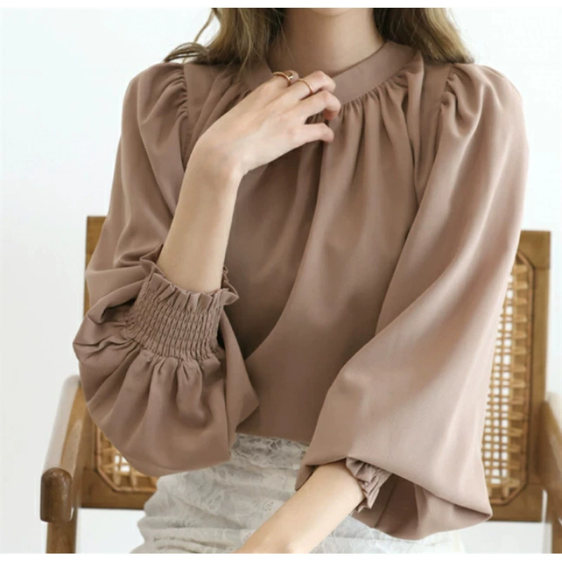Горячая продажа на вынос внешней торговли Rotte сломанная корейская версия рубашки рубашка топ шифоновая рубашка с высоким воротником с пузырьками рукава