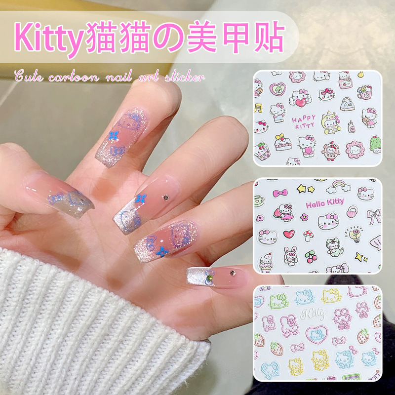 ネイルアートキティ猫アクセサリー猫ヘッドウェアラブルネイルパッチステッカーリボン kt 猫漫画ピンクレリーフインスタイル|undefined
