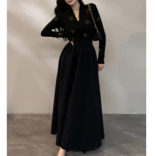 2025新款气质法式新款烫钻太阳花长袖时尚显瘦气质秋季连衣裙长裙