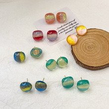 星空罗盘~INS风猫眼石渐变水晶方糖耳钉个性小众高级感耳钉耳饰品