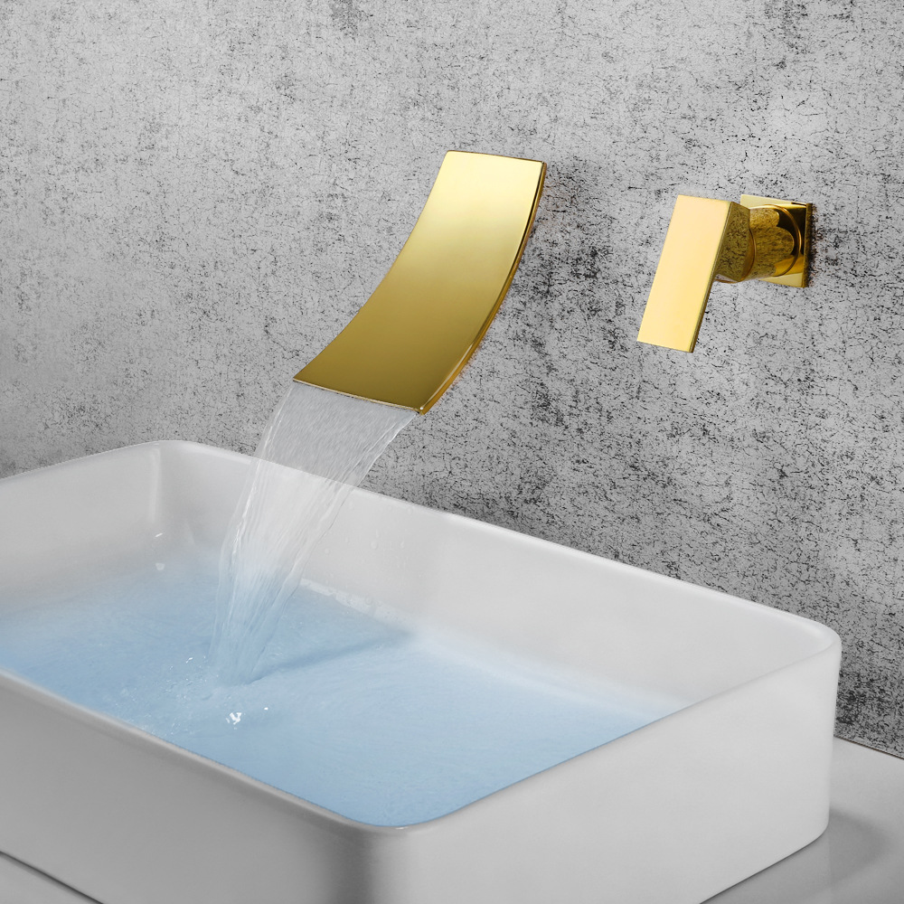 Cross-border brass washbasin faucet waterfall water outlet single, cold and hot mixed water is concealed in the wall-mounted bathroom countertop basin undefined