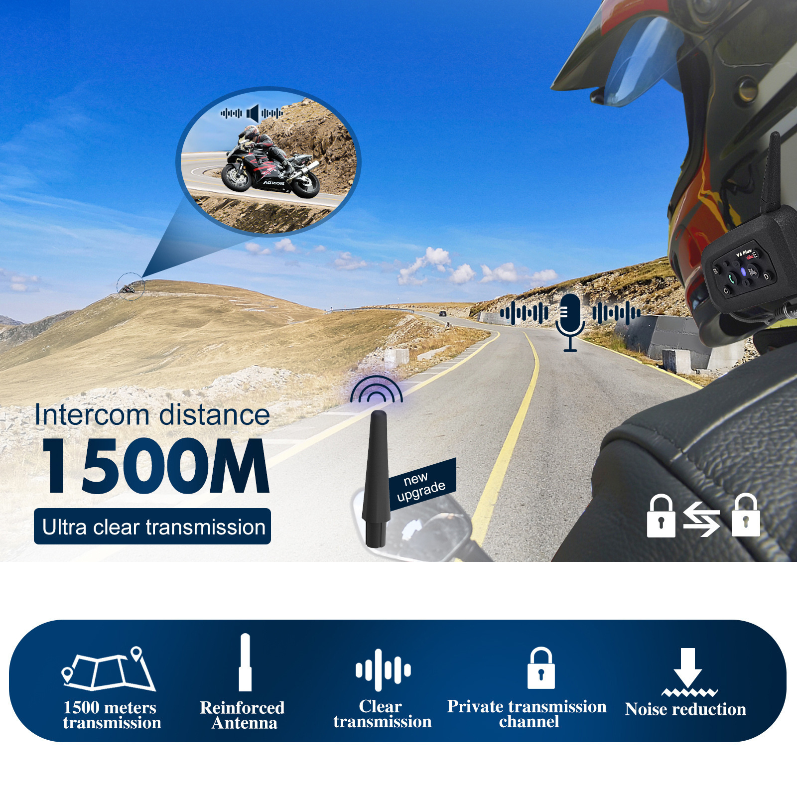 Cross-Border Exclusive Supply of Popular Motorcycle Helmet Bluetooth Headsets V6Pro/V6Plus with Real-Time Networking and Noise Reduction