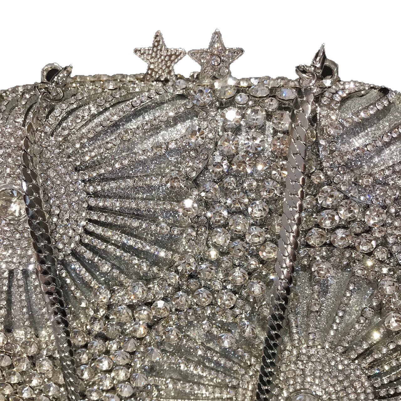 Túi clutch nữ đính đá dạ hội pha lê lấp lánh có dây xích — Bạc pha lê/không để được điện thoại, Bạc pháo hoa ngôi sao năm cánh/không để được điện thoại