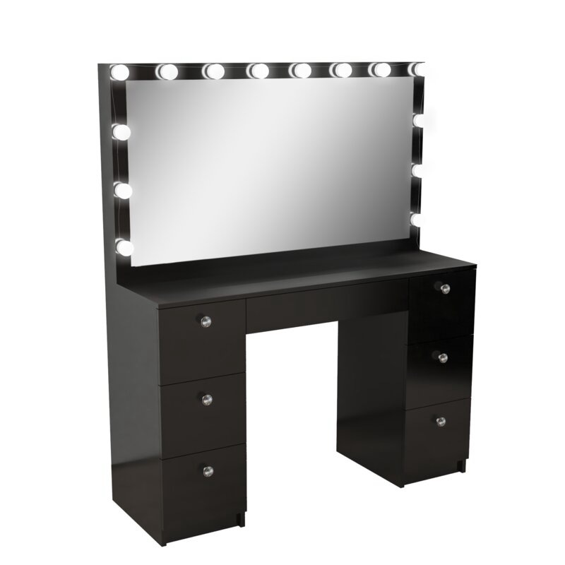 Tocador de lujo ligero, cómoda sencilla para dormitorio en apartamentos pequeños, mesa de maquillaje integrada con espejo y luz.