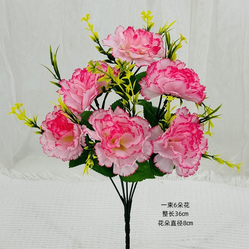 Flores artificiales Clavel de 6 cabezas Flores artificiales Flores de tela plástica Flores grandes Decoración de mesa de salón Arreglos florales artificiales
