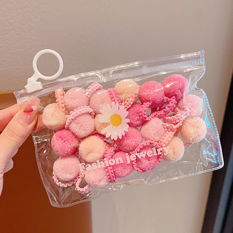 Bola de piel de color caramelo para niños banda de goma banda de pelo de pulgar de felpa de colores para bebés Otoño e Invierno Nueva cuerda de cabeza de tamaño pequeño