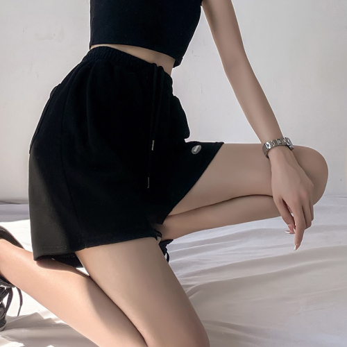 Ins trendy loose straight-leg athletic checkered shorts for women, summer hot girl high-waisted casual wide-leg five-pocket shorts