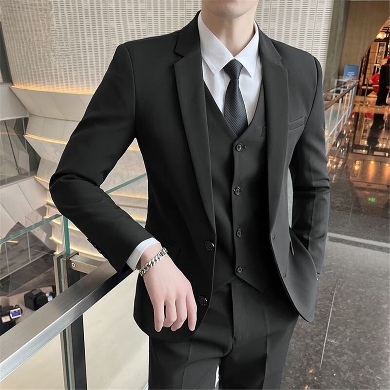 Suit Men's Complete Set of Shoulder Pad Suit Vest suit Men's Business Uniform Wedding Dress